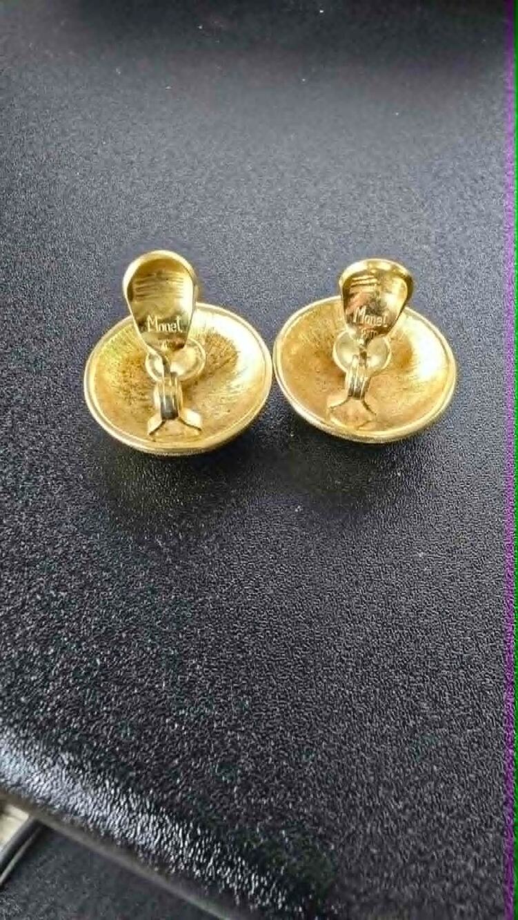 Vintage Monet textured gold tone dome button statement earrings